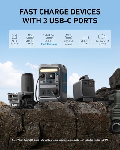 Anker SOLIX C300 Portable Power Station with 60W Solar Panel, 288Wh, 300W - style: 60W Solar Panel + C300