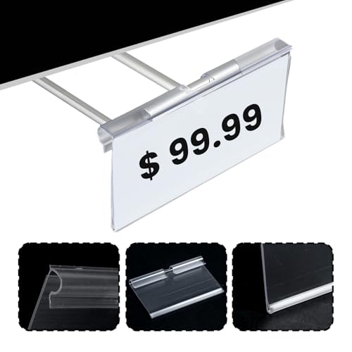 80 Pcs Clear Plastic Bin Labels Clips with 100 Pcs Label Papers Included, Basket Bin Labels Clip On, Wire Shelf Price Tags, Merchandise Sign Display Holder (2.75 × 1.65 Inch)