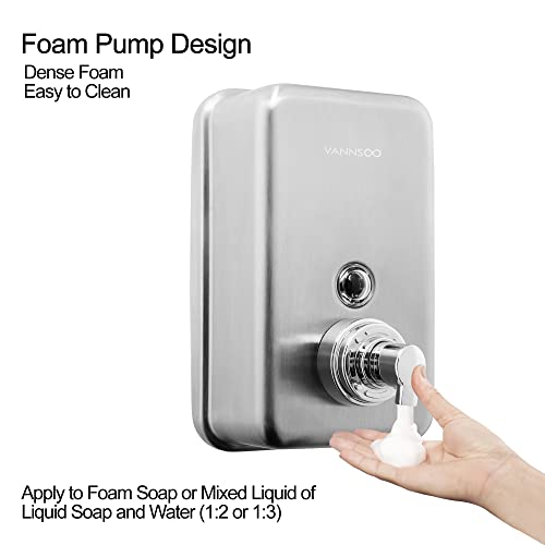 Commercial Wall Mount Stainless Steel Foaming Soap Dispenser, 40 oz (1200ml) Industrial Refillable Foam Hand Sanitizer Dispensers for Bathroom and Kitchen - size: 1200ml (H8)