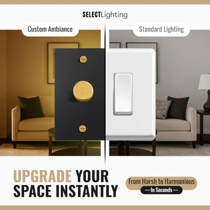 SELECT 1 Gang Solid Brass Rotary Dimmer Switch, 3-Way & 1-Way Compatible - color: Black with Brass, size: 1 Gang, style: 1/3-Way Dimmer