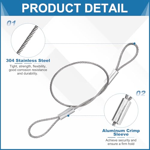 PATIKIL 1.2mmD x 8" L Outdoor Travel Security Cable, 5PCS 304 Stainless Steel Safety Wire Rope Luggage Anti-Theft Cable with Loop Ends for Bike Motorcycle Home Decoration, Silver - size: 0.05 in D x 8 in L