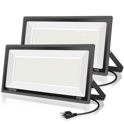 YANYCN 2 Pack 1000W LED Flood Light Outdoor,4250W Equivalent Super Bright 99500LM 5000K Daylight White FloodLight with Plug,IP66 Waterproof Commercial Lighting for Sports Fields,Counts,Arena,Stadium - color: 1000W led flood light 2pack