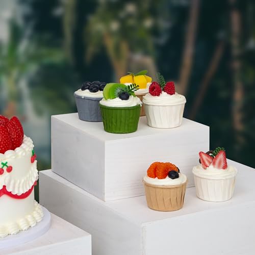 4 Pieces Wooden Cake Stands,Natural Wite Cupcake Stands for Display,12 inches Square Wooden crates,Wood Display risers for Wedding,Birthday Party,Christmas,etc. (Natural White) - color: Natural White