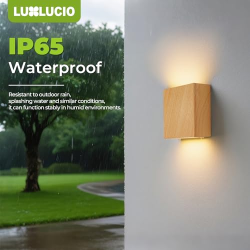 2 Pack Indoor Outdoor Natural Wood Grain Up and Down LED Wall Light, Modern Bedroom/Porch Wall Lamp, IP65 Waterproof, 5%-100% Dimmable 18W 1620lm, 5CCT (2700K-5000K), CRI 90+, 120V-277V - color: Natural Wood, size: 2pack