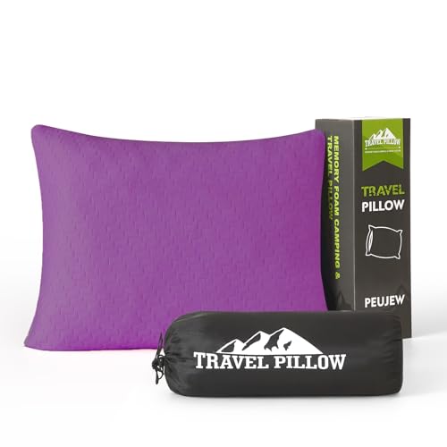 Small Shredded Memory Foam Pillow, Camping Pillow Travel Pillow - Compressible Medium Firm, Breathable Cover, Ideal Backpacking Hiking, Airplane and Car (Purple, S) - color: Purple, size: S-16 X 12 Inch