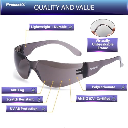 ProtectX Safety Glasses for Men & Women, Safety Sunglasses - color: Skywalker Tinted Smoke