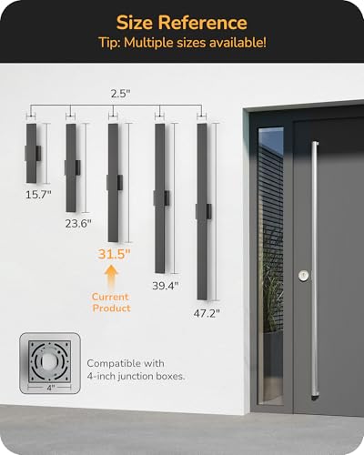 EDISHINE 31.5" LED Outdoor Wall Lights, Modern Exterior Light Fixtures - color: Black, size: 31.5 IN