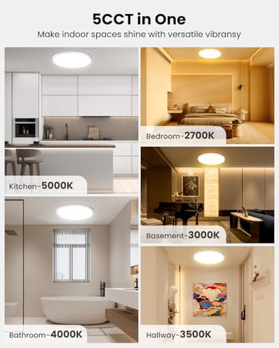 LED Flush Mount Ceiling Light - 7 Inch, Dimmable and 5CCT 8W/10W/12W Selectable, 100W Equivalent Incandescent Modern Kitchen Recessed Ceiling Lamp for Closet, Laundry, 7 Inch 2Pack White - color: White-2 Pack, size: 7 Inch