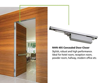 NHN495S Concealed Door Closer, Non-Handed, Heavy-Duty, Up to 220lbs. Doors, Dual Speed Control, Invisible Door Closer - size: Spring force 2-5, Up to 220lbs doors
