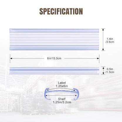 Lenink 20Pcs Wire Shelf Label Holders,Plastic Wire Rack Label Holder Compatible with Metro and Nexel 1-1/4in Shelves,Label Area 6in Lx1.25in H (Label Paper Not Included) - color: Transparent, size: 6in