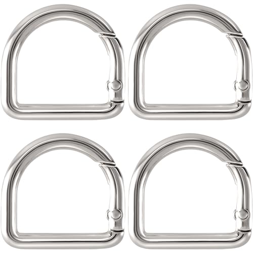 HINZIC D Ring Spring Key Hooks Keyring Clip Buckles Clasp Clamps for Belt Backpacks Handbag Purse Strap - color: 4pcs Silver