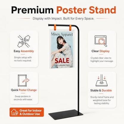 Floor Standing Poster Stand with Acrylic Sign Holder for Retail Displays - color: Black