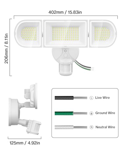 Olafus 180W Motion Sensor Outdoor Lights, 18000LM Ultra-Bright Dusk to Dawn LED Security Flood Light Wired, 6500K Daylight, IP65 Waterproof, for Yard/Garage/Driveway, White - color: White