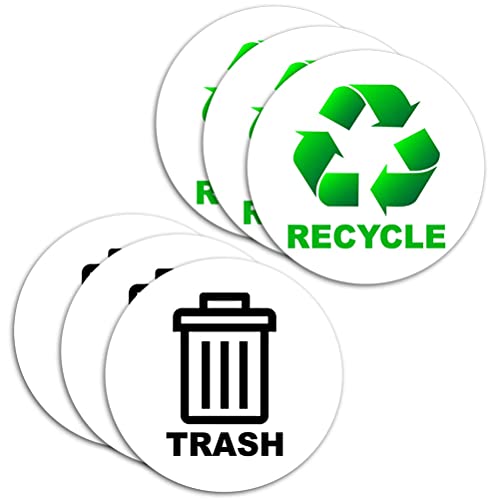 VWAQ Recycle and Trash Logo Sticker - Set of 6 Decals for Trash Can Recycling Bin - PAS29 (5" X 5") - size: 5" X 5"