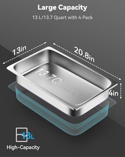 ZeroPone Hotel Pans with Lids, 4 Pack Full Size, 4" Deep - color: 4" Deep 4 Pack, size: 1/1 Size
