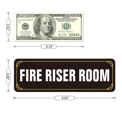(2 Pack) Fire Riser Room Sign, Self Adhesive Rust Free and Reflective Aluminum Metal Sticker Signs for Wall and Door (9 x 3 inches, Black/White) - color: Black /White