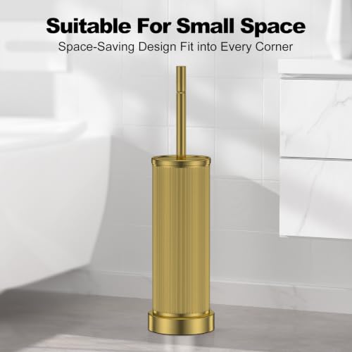 Metal Vertical Grain Toilet Bowl Brush and Holder Set Scrubber Warm Gold - color: Warm Gold