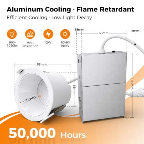 6 Pack 3 Inch Anti-Glare LED Recessed Ceiling Light, 5CCT, Dimmable, CRI90+