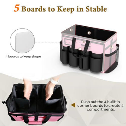Cleaning Caddy with Wheels - Rolling Cleaning Caddy Bag with Detachable Trolley, Cleaning Caddy for Cleaning Supplies, Cleaning Bag for Housekeeping, Pink - color: Pink