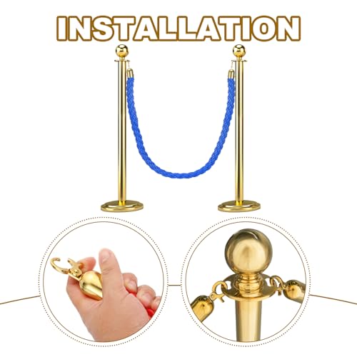 MECCANIXITY Twisted Stanchion Rope 5Ft/1.5M Barrier Rope w Hooks - color: Blue Golden, size: 5 Ft