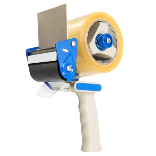 PSBM Packing Tape Dispenser, 2 Inch Wide, Fits 3 Inch Core, 1 Pack Shipping Tape, Side Loading with Adjustable Brake, Convenient and Reliable