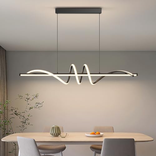 Modern LED Pendant Lights, 47in Chandelier Dimmable with Remote Control 3000k-6000K Adjustable Color Temperature, Aluminum Island Lighting Lamp Fixture for Kitchen, Dining Room, Billiard Room - color: A-Black, size: 47inch