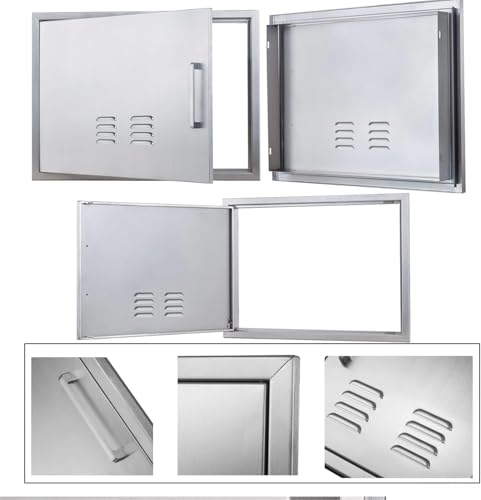 Outdoor Kitchen Doors, 27x20 Inch 304 Stainless Steel BBQ Access Door with Vent, Double Steel Doors for Outdoor Grill Island - size: 27W x 20H- Left