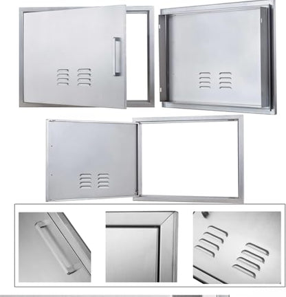 Outdoor Kitchen Doors, 27x20 Inch 304 Stainless Steel BBQ Access Door with Vent, Double Steel Doors for Outdoor Grill Island - size: 27W x 20H- Left