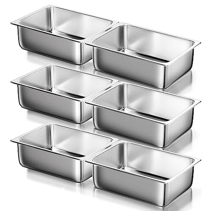 WantJoin Stainless Steel Steam Table Hotel Pan Set 1/1 Size 6 Inches 6pcs - color: 6" Deep, size: 1/1 Size