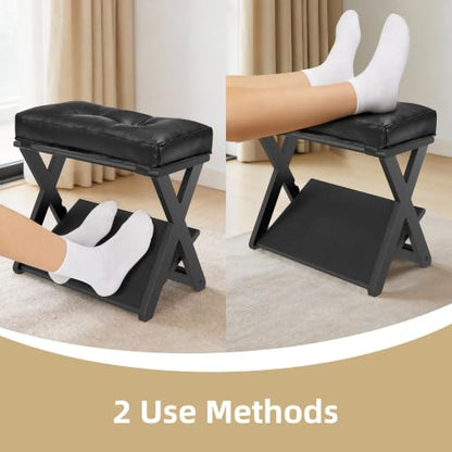 Adjustable Foot Rest Under Desk at Work, Wooden Footrest - color: Dark Black