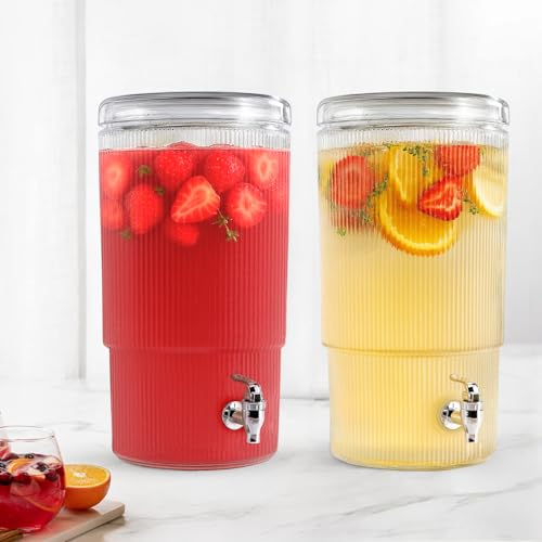 2-PACK Capri Drink Dispenser - Glass Beverage Dispenser, 100% Leakproof Spigot Perfect For Parties And Daily Use Lead-Free Glass, Beautiful Design, 1.8 Gallon - color: Clear-1.8 Gallon