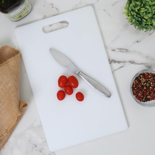 Dexas NSF Polysafe Cutting Board with Handle, 9.5 x 15 Inches, Reversible Non-Slip Kitchen Cutting Board, White - size: 9.5"L x 15"W, style: Flat