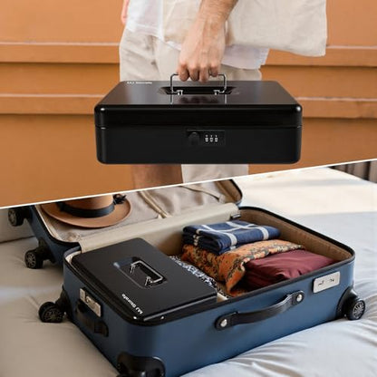 Locking Cash Box with Key Lock and Money Tray, Money Box, Lock Safe Box, Cash Money Lock Safe Box for Cash Register 11.8"x9.45"x3.54" (Black Combination) - color: Black Combination