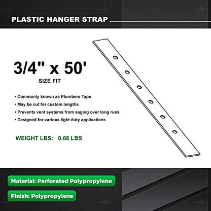 Highcraft QQT-3450 Plastic Strapping, 3/4’’ x 50’ Perforated Roll, 1/8’’ Nail Holes with .75’’ Spacing; Grey Polypropylene - size: 3/4'' x 50'