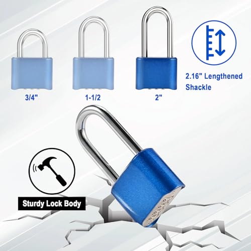 2pcs Long Combination Lock, 4-Digit Heavy Duty Combo Lock - color: 2pcs-Long-Blue