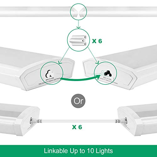 FAITHSAIL Linkable 4FT LED Wraparound Light 40W Flush Mount Garage Shop Lights, 4400lm, 4000K, 4 Foot Linear Wrap Ceiling Lighting Fixture for Workshop Office Kitchen, Fluorescent Replacement, 6 Pack - size: 6 Pack