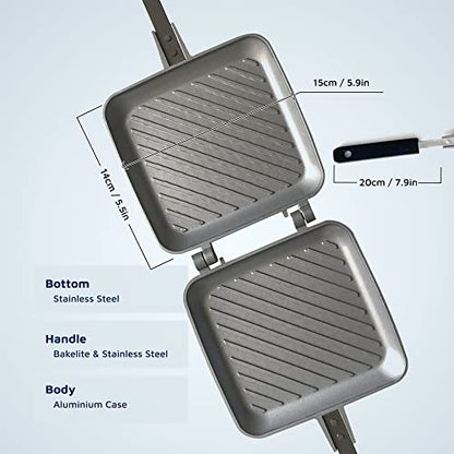 Breakfast Sandwich Maker Grill Press, Grilled Cheese Maker Panini Press Sandwich Toaster Presser - Stove Top Nonstick by Jean Patrique (Silver) - color: Silver