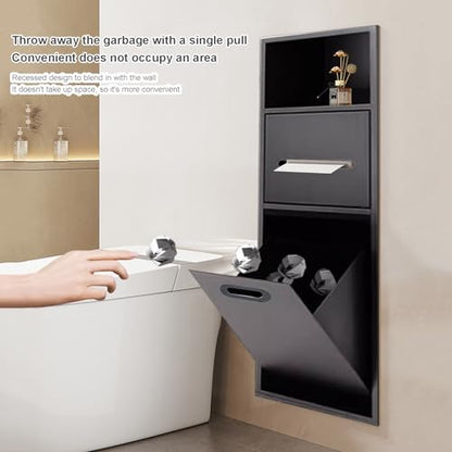 Stainless Steel Recessed Shower Nich with Built-in Trash Can(25.4X11.2IN) - color: Black