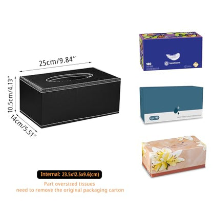 PU Leather Tissue Box Cover Rectangle, Aesthetic Facial Tissue Box Holder - color: Black