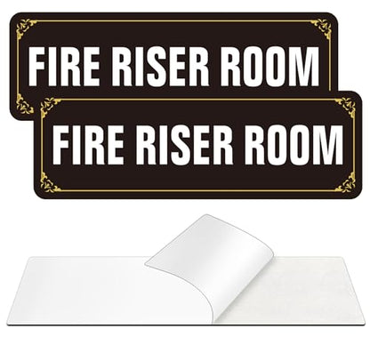 (2 Pack) Fire Riser Room Sign, Self Adhesive Rust Free and Reflective Aluminum Metal Sticker Signs for Wall and Door (9 x 3 inches, Black/White) - color: Black /White