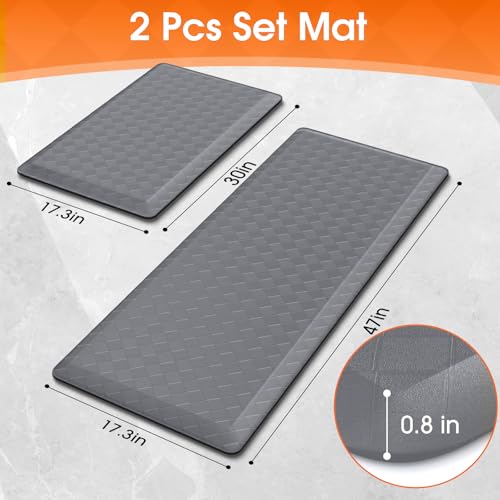 TranquilRelax 4/5 Inch Cushioned Anti Fatigue Kitchen Mats for Floor, Grey - color: Light Grey, size: 2-Piece | 28"+47" | Extra Thick