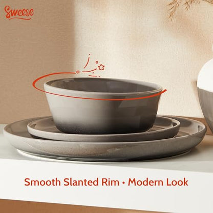 Sweese Porcelain Dinnerware Sets, Handpainted Plates and Bowls Set for 6, Scratch Resistant Dinner Set, Dishwasher and Oven Microwave Safe Dishes Set, Graphite Gray - color: Graphite Gray