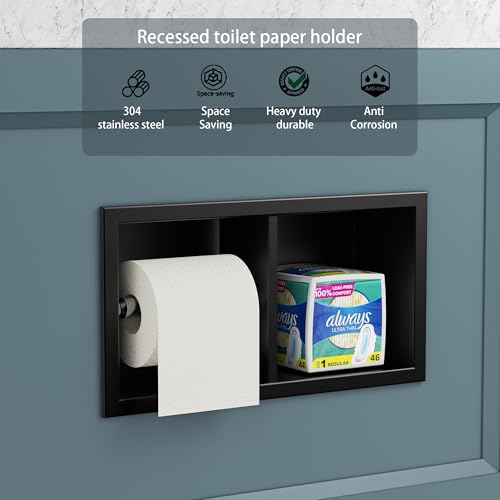 Neodrain Matte Black Recessed Toilet Paper Holder,for Standard/Mega Roll - color: Matte Black