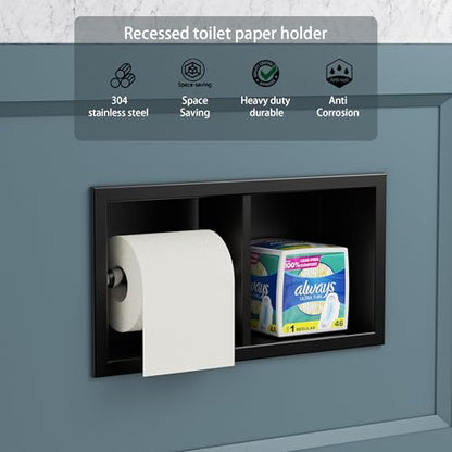 Neodrain Matte Black Recessed Toilet Paper Holder,for Standard/Mega Roll - color: Matte Black