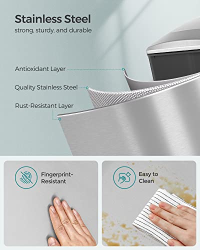 SONGMICS Kitchen Trash Can with Lid, 13-Gallon (50 L) Slim, Stainless Steel - color: Silver, style: 13 Gal.