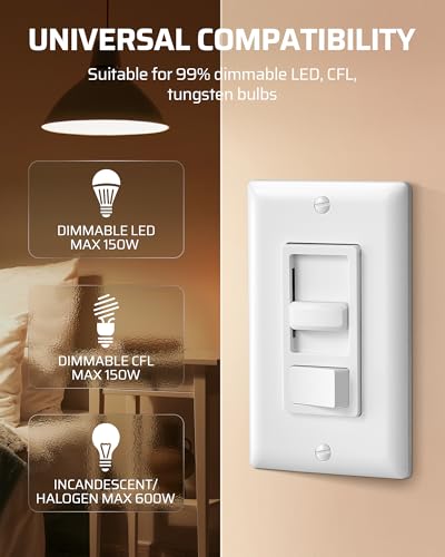 DEWENWILS 5 Pack Dimmer Switch, Single-Pole or 3-Way Dimmer Light Switch - size: 5 pack
