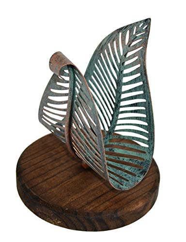 OwlGift Freestanding Modern Napkin Holder w/Golden Turquoise Metal Leaf & Brown Wooden Base Design, Tabletop Tissue Dispenser, Napkin Storage Organizer - color: Brown / Golden Turquoise