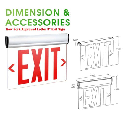 New York Approved Letter 8" Exit Sign Emergency Light Replaceable Acrylic Panel Removable Directional Indicator, Single and Double Face Optional, Fire Resistant UL Certified GMSEL-200 - size: Single face