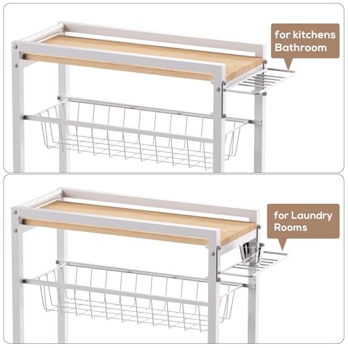 4 Tier Slim Rolling Storage Cart with Pull-Out Baskets, Narrow Sliding Storage Slim Laundry Cart Slim Rolling Kitchen Cart - color: White
