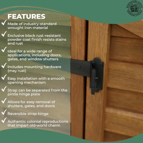 Renovators Supply Manufacturing Black Cast Iron Pintle Strap Hinges 11-3/4 Inch Offset Lift Off Shutter Gate Door Hardware RSF Rustic Colonial Reversible Hinges with Screws - size: Pack of 1